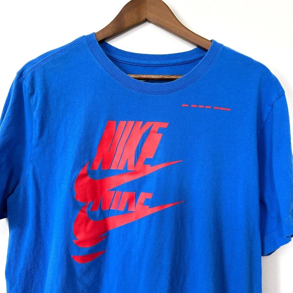 Nike Graphic Tee Shirt Sport Essentials Blue Red Yellow Swoosh Embroidered Large